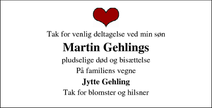 Dødsannoncen for Martin Gehlings - Viborg