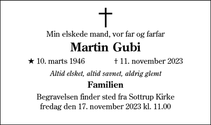 Dødsannoncen for Martin Gubi - Sønderborg