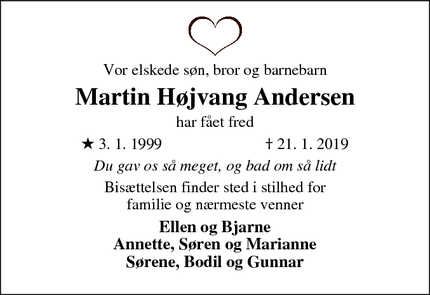 Dødsannoncen for Martin Højvang Andersen - Varde
