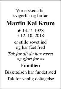 Dødsannoncen for Martin Kai Krum - Odense