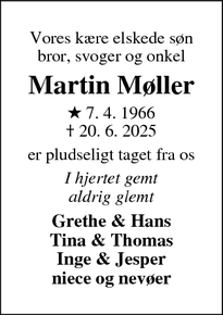 Dødsannoncen for Martin Møller - Skive