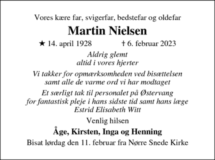 Dødsannoncen for Martin Nielsen - Nørre Snede