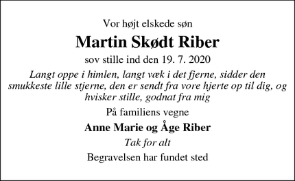 Dødsannoncen for Martin Skødt Riber - Århus