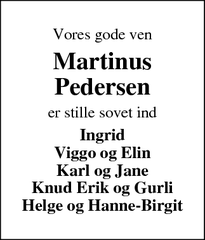 Dødsannoncen for Martinus Pedersen - Skjern