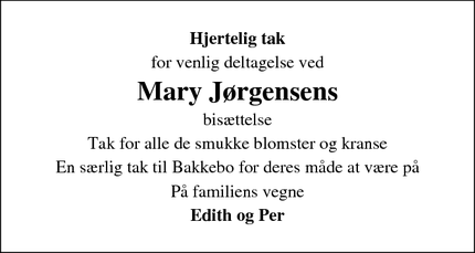Taksigelsen for Mary Jørgensens - Rask Mølle