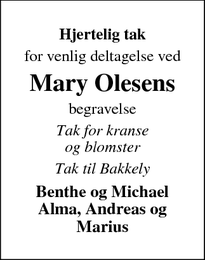 Taksigelsen for Mary Olesen - Holstebro