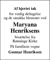 Taksigelsen for Maryana
Henriksen - Otterup