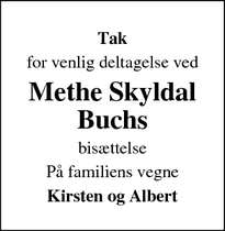 Taksigelsen for Mathe Skyldal Buchs - Durup