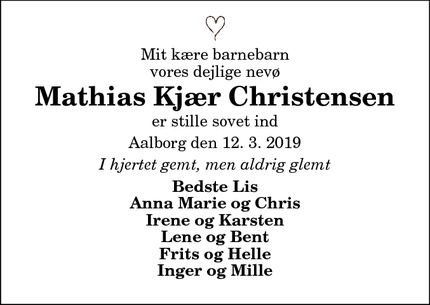 Dødsannoncen for Mathias Kjær Christensen - Thisted