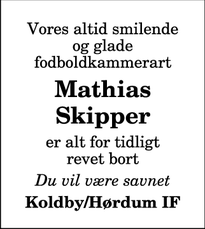 Dødsannoncen for Mathias Skipper - Koldby