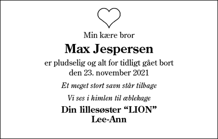 Dødsannoncen for Max Jespersen - Holbøl