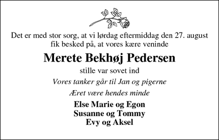 Dødsannoncen for Merete Bekhøj Pedersen - Holstebro