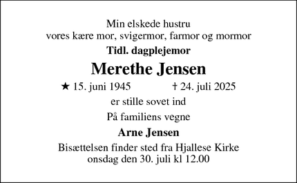 Dødsannoncen for Merethe Jensen - Odense