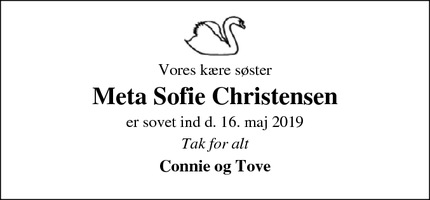Dødsannoncen for Meta Sofie Christensen - Løgumkloster