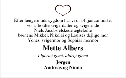 Dødsannoncen for Mette Albers - Ringkøbing