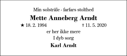 Dødsannoncen for Mette Anneberg Arndt - Odense