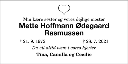 Dødsannoncen for Mette Hoffmann Ødegaard
Rasmussen - Rødby