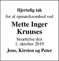 Taksigelsen for Mette Inger Kruuses - Glamsbjerg