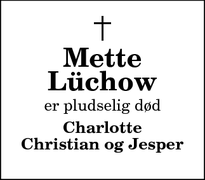 Dødsannoncen for Mette Lüchow - Brovst