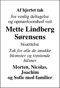 Taksigelsen for Mette Lindberg
Sørensen - Kalundborg