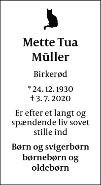 Dødsannoncen for Mette Tua Müller - Birkerød