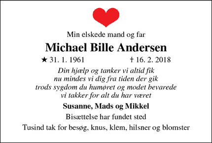 Dødsannoncen for Michael Bille Andersen - Barrit