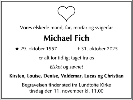 Dødsannoncen for Michael Fich - Virum
