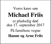 Dødsannoncen for Michael Friis - Vejle