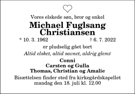 Dødsannoncen for Michael Fuglsang Christiansen - Hjørring