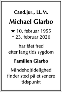Dødsannoncen for Michael Glarbo - Gentofte