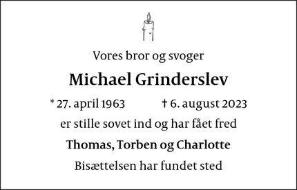 Dødsannoncen for Michael Grinderslev - Frederiksberg C