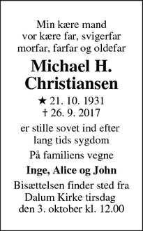 Dødsannoncen for Michael H. Christiansen - Odense