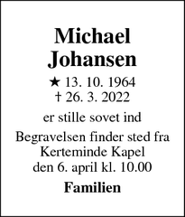 Dødsannoncen for Michael Johansen - Vejle