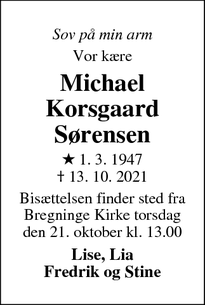 Dødsannoncen for Michael Korsgaard Sørensen - Troense