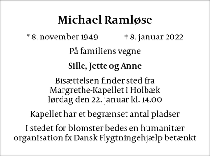 Dødsannoncen for Michael Ramløse - Ishøj