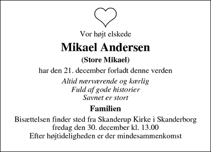 Dødsannoncen for Mikael Andersen - Brabrand