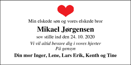 Dødsannoncen for Mikael Jørgensen - Odense