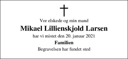 Dødsannoncen for Mikael Lillienskjold Larsen - Otterup