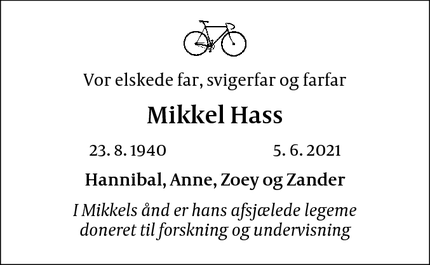 Dødsannoncen for Mikkel Hass - Kastrup/Tårnby