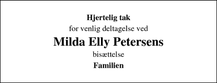 Taksigelsen for Milda Elly Petersens - Espergærde
