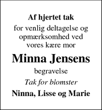 Taksigelsen for Minna Jensen - Bramming