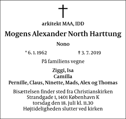 Dødsannoncen for Mogens Alexander North Harttung - københavn
