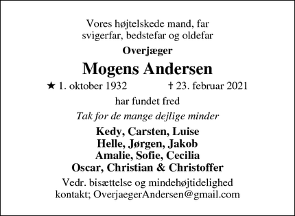 Dødsannoncen for Mogens Andersen - sorø