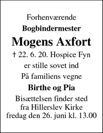 Dødsannoncen for Mogens Axfort - Hillerslev
