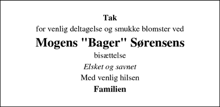 Taksigelsen for Mogens "Bager" Sørensens - Allerød