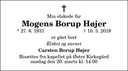 Dødsannoncen for Mogens Borup Højer - Sulsted