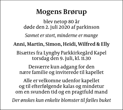 Dødsannoncen for Mogens Brørup - København