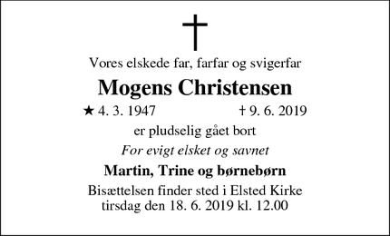 Dødsannoncen for Mogens Christensen - Århus