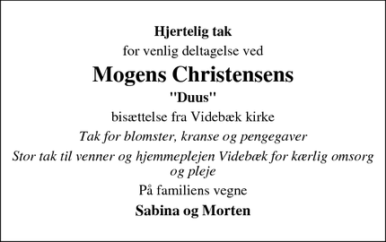 Taksigelsen for Mogens Christensens - Videbæk