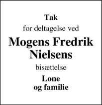Taksigelsen for Mogens Fredrik Nielsens - Fensmark